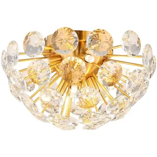GLOBO LIGHTING LED Deckenleuchte Metall in Gold mit K9 Kristallen Ø 39cm, Dimmfunktion, LED wechselbar, warmweiß, besondere ausgefallene Deckenlampe mit funkelndem Glas Lampenschirm goldfarben