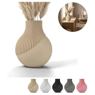 Deko Vase groß geriffelt Japandi Boho Wohnzimmer Dekoration matt – Beige - Beige