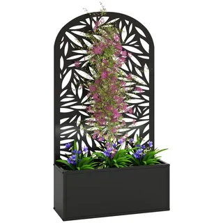 MC Star Hochbeet Pflanzkübel mit gebogenem Sichtschutz in Blattform aus Metall (und Wandbefestigungsmöglichkeit, 61 x 23 x 113 cm, Schwarz) schwarz