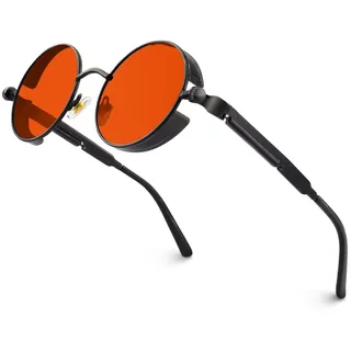 CGID Sonnenbrille Herren Rund Polarisiert Retro Steampunk Runde Metallrahmen Damen Brille mit UV400-Schutz - M