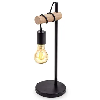 Tischlampe, 1 flammige Vintage Tischleuchte, Retro Lampe, Nachttischlampe aus Stahl und Holz, Holz, Rund, E27 Fassung, Ohne Leuchtmittel