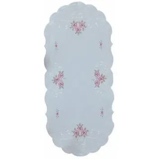 texpot Tischdecke Tischläufer Stickerei Rosen Blüten Frühling (1-tlg) weiß Oval | 40 cm x 90 cm