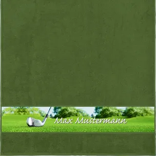 Manutextur Duschtuch mit Namen - personalisiert - Motiv Golf - viele Farben & Motive - Dusch-Handtuch - dunkelgrün - Größe 70x140 cm - persönliches Geschenk mit Wunsch-Motiv und Wunsch-Name