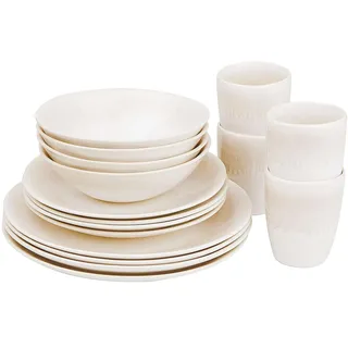 BUTLERS 16-tlg. Kombiservice für 4 Personen Steinzeug - ATLANTIS - | Farbe Beige - Mit Tassen & Schalen - Spülmaschinenfest & mikrowellengeeignet - Kratzresistente Teller