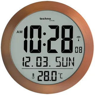 Technoline WS 8038 Funkwanduhr mit DCF-Funkuhr | Innentemperaturanzeige | Kalender | Wochentag | 4 Alarmen & Schlummerfunktion | Digitale Wanduhr mit großem LCD-Display | Wand- und Tischaufstellung