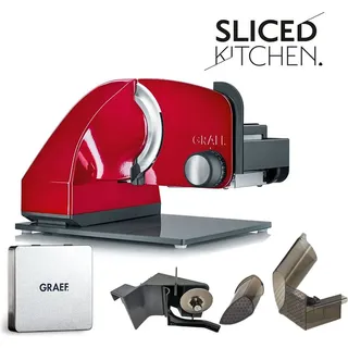GRAEF M94 Allesschneider - Liebesapfel Rot - Sliced Kitchen - Vollmetall - MiniSlice-Aufsatz - Messerschärfer - Pflegeset - Rot