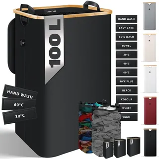 Kesser KESSER® Wäschekorb mit Deckel faltbar Wäschebox Wäschetruhe Wäschetonne Wäschesammler mit herausnehmbaren Wäschesäcke | Laundry Baskets Wäschesortierter inkl. Waschhinweisen