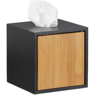 Relaxdays Kosmetiktücherbox schwarz, Taschentuchbox quadratisch, Kosmetikbox Bambus, HxBxT: 14,5 x 14,5 x 14,5 cm, Black