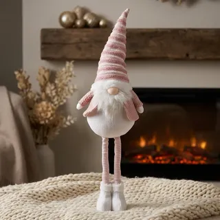 XL Wichtel Deko Figur groß Weihnachten Gnom ausziehbare Beine 75-90 cm rosa