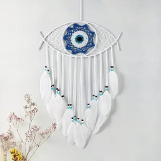 Türkei Böser Blick Traumfänger Handgewebter Weiß Makramee Traumfänger | Dremisland Evil Eye Dream Catcher Wandbehang Ornament Segen Festival Geschenk