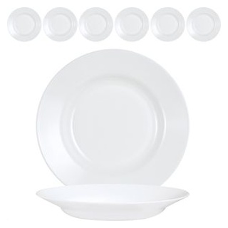 Luminarc Teller Everyday White ARC G0563, 22,5 cm, Opalglas weiß, Suppenteller, rund, tief, 6 Stück