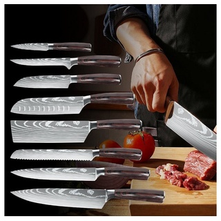 MDHAND Messer-Set (Set, 8-tlg), Asiatisches Messerset Küchenmesser Set mit Geschenkbox braun