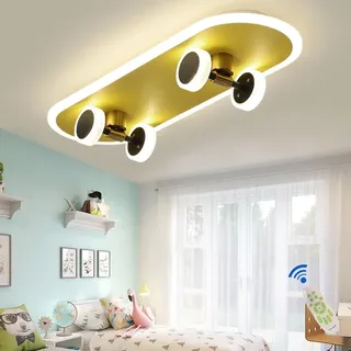 LED Deckenlampe Skateboard Kinderzimmerlampe Kreative Modern Gold Deckenleuchte Acryl Deko Licht Mädchen Junge Deckenlicht Dimmbar Mit Fernbedienung Schlafzimmer Wohnzimmer Kindergarten Cartoon Lampe