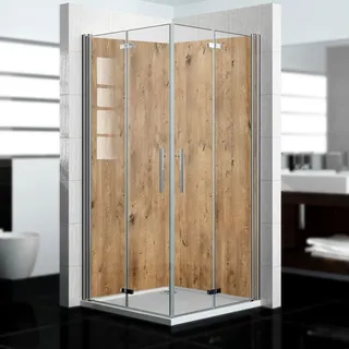 dedeco Eck-Duschrückwände Aluminium wasserfest Motiv: Holz V5, 2 x 90x200x0,3cm, Badrückwand, Fliesenersatz fugenlos Wandverkleidung Wandpaneele... - Braun