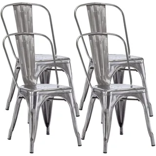 Duhome 4er Set Esszimmerstuhl aus Metall mit Rückenlehne, Metallic | Bistrostuhl aus Eisen Esszimmerstuhl, Stapelbare Küchenstühle