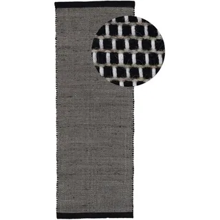 carpetfine Wollteppich Mona, auch als Läufer, rechteckig, Höhe: 5 mm, 80% Wolle, Wendeteppich aus Wolle/Baumwolle, Wohnzimmer schwarz 80 cm x 400 cm x 5 mm