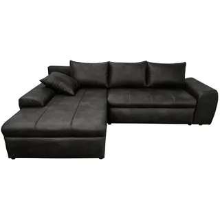 luma-home Eckcouch Leder 3-Sitzer Schwarz
