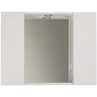 Mama Store Badezimmerspiegel mit 2 Fächern und LED-Licht-Ulme Weiß, Holz, L.81 cm X P. 16 cm X H. 60 cm