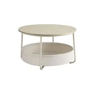 VASAGLE Couchtisch rund mit Korb aus Stoff naturbeige-cremeweiß
