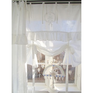 LillaBelle Raff Gardine Lara Weiß 80x120 cm Spitze Volant Bestickt Vintage Landhaus Shabby