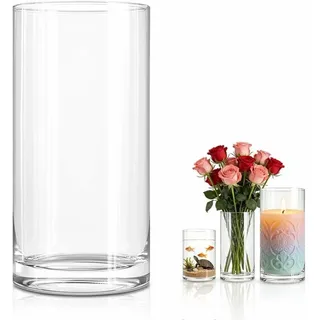 Glasvase 30 cm, Zylinder, transparentes Glas, für Blumen