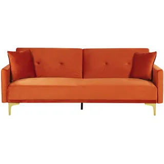 Beliani Schlafsofa Samt 3-Sitzer Orange