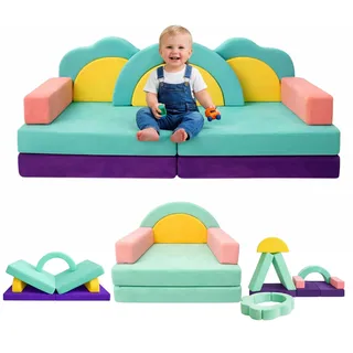 Klein Brn 11-teiliges modulares Kindersofa aus Samt für Kinder - Spielsofa I Bodensofa & Schlafsessel ab 1 Jahr (Regenbogen)
