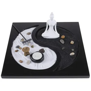 Lachineuse – Großer Zen-Garten – Yin-und-Yang-Weisheit – 30x30 cm | Zen-Garten mit Sand und Figur – für Zuhause oder das Büro – Japanische Geschenkidee – Asiatische Dekoration