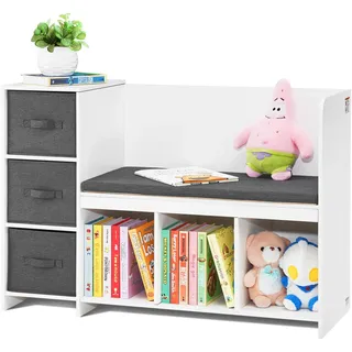 Vevor Kinderbücherregal mit Lesebank 6 Fächer 3 Schubladen Holz