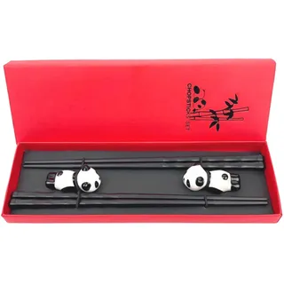 0XBIT Chopsticks, 2 Stück Essstäbchen Personalisiert, Essstäbchen Wiederverwendbar, Kommt mit 2 Keramik-Panda-Essstäbchenhaltern, Chinesisches Geschirr, Geeignet für Zuhause, Restaurant und Geschenk