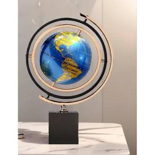 Globus Deko,Moderne Abstrakte Kunstdekoration,Metallkugel Ornament Skulptur mit Rechteck Ständer für Heimbüro Schreibtischdekoration (M Blau,Globus)