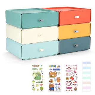 TIE-DailyNec 6 Stück Stapelbare Schubladenboxen, Kosmetik Organizer Schubladenbox, Aufbewahrungsbox mit Schubladen, Make-up Organizer für Schreibtische, Schminktische, Büros (6 Farben)
