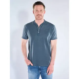 engbers Herren Henley T-Shirt mit Knopfleiste Blau regular uni V-Neck - 3XL