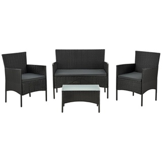 Juskys Gartenlounge-Set Fort Myers, wetterfeste Polyrattan Sitzgruppe für 4 Personen schwarz