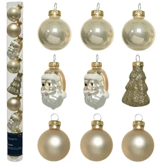 Decoris season decorations Weihnachtsbaumkugel, Weihnachtskugeln Glas 3cm mit Figuren Mix 9er Set - Perle goldfarben