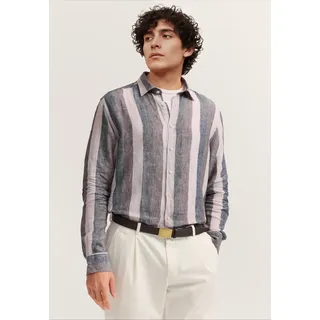 Bugatti Herren Hemd braun), Leinen gestreift mit Kentkragen - XL,