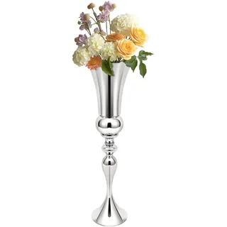 TESUGN Vasen Deko, 74 cm Silber Blumenvase Bodenvase, Große Blumenvase Pokalvase Metallvase Tischdeko Vase, Modern Home Dekor für Tischdekoration Herzstück Jubiläumsparty