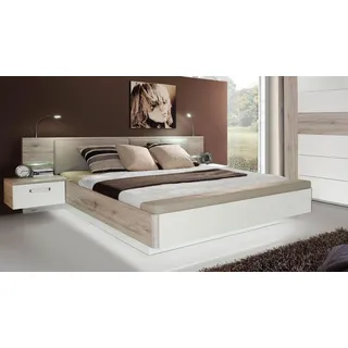 FORTE Bettgestell Bettanlage Rondino Sandeiche und weiß Hochglanz mit LED 180x200 cm weiß