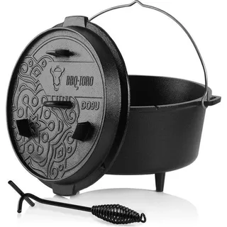 Unyqoos® Gusseiserner Dutch Oven 9,0 L (DO9U) mit PRO3+ Behandlung – bereits eingebrannt, mit Füßen & Deckelheber - Schwarz