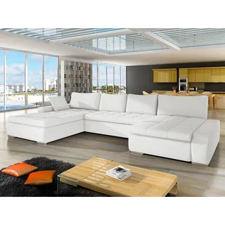 MIRJAN24 Wohnlandschaft Caro Premium, mit Bettkasten und Schlaffunktion, Kissen, freistehendes Modell, 394x213x80 cm weiß