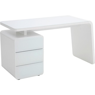 Schreibtisch, Weiß, Glas, Holzwerkstoff, 3 Schubladen, rechteckig, 60x75x132 cm, seitenverkehrt montierbar, Arbeitszimmer, Schreibtische, Bürotische