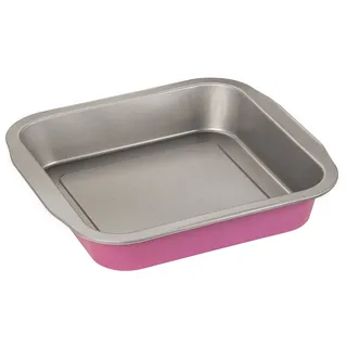 Zenker creative studio Brownie-Backform, Schokoladenkuchen Backblech mit Antihaftbeschichtung, Kuchenform: ca.270x260x50mm, kreatives Backen (Farbe: rosa, silber), Menge: 1 Stück