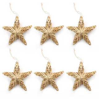 SALCAR 6er Set Strohsterne zum Hängen, handgemachter natürlicher Fünfzackiger Stern – Weihnachtsbaumanhänger Schmuck für Christbäume