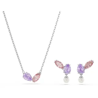Ohrring und Ketten Set SWAROVSKI "Multipack Schmuck Geschenk CAPSULE", lila (metallfarben, lila, rosa, weiß, lila, rosa), Schmuck_Sets, Damen, Metall, Perlen, glitzernd, glänzend, mit Swarovski Kristallen, mit Swarovski Perle