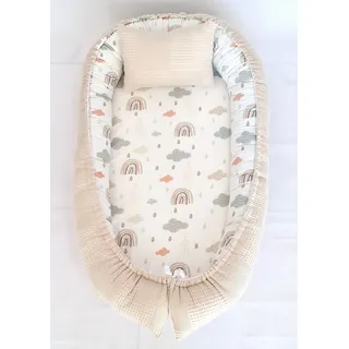 Baby Fancyroom Bettnestchen Babynest mit XL Liegefläche dicke Matratze 100% Baumwolle Babynestchen, (Babycocoon Reisebett Nestchen Kuschelnest, Neugeborene Erstausstattung), Handmade with Love, Matratze abnehmbar, XL Liegefläche, Baumwollstoffe beige|gelb