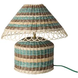 RICE Natur-Rattan Tischlampe, niedrig, Braun gestreift - 54 x 54 x 41 cm