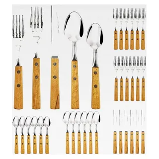 Besteckset mit Holzgriffen, 30-teiliges Edelstahlbesteck für 6 Personen, Messer-Gabel-Löffel-Set mit Rosenholzgriffen, spülmaschinenfest für Ha...