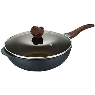 WSSH Maifan-Stein Edelstahl-Antihaft-Pfanne mit fünf Lagen, verstärkte Bratpfanne, antihaftbeschichtet, tiefe Bratpfanne mit Deckel, große Größe 32 cm