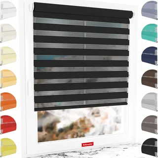 Schuette® Rollo ohne Bohren & mit Bohren 2in1 ● Tag & Nacht Doppelrollo Kollektion: Black Flag (Schwarz) ● 70 x 130 cm (Breite x Höhe) ● Suprafix Klemmrollo = Klemmfix 2.0 ● 60s Montage mit Video