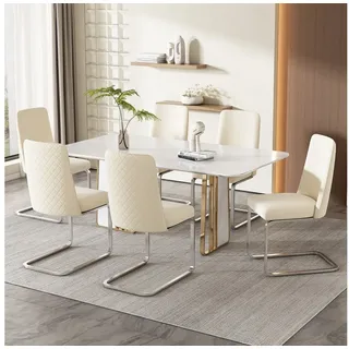 Flieks Freischwinger (Set, 6 St), 6er Set Esszimmerstühle Polsterstuhl Schwingstühle Samt, Metallbeine beige 45.5 cm x 87 cm x 43 cm